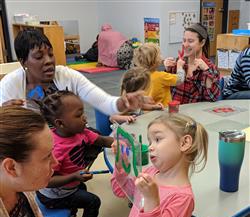 Children and parents in class